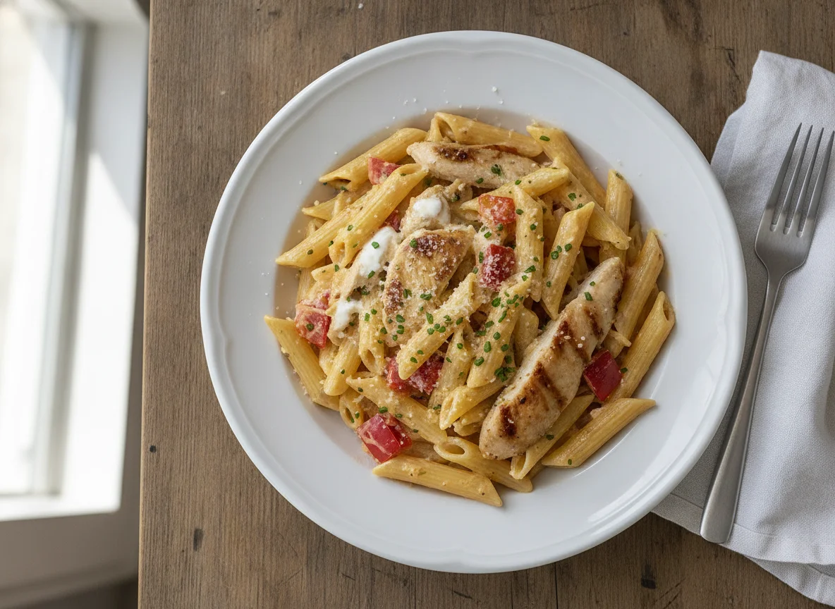 Penne mit Hähnchen-Paprika-Rahmsauce photo