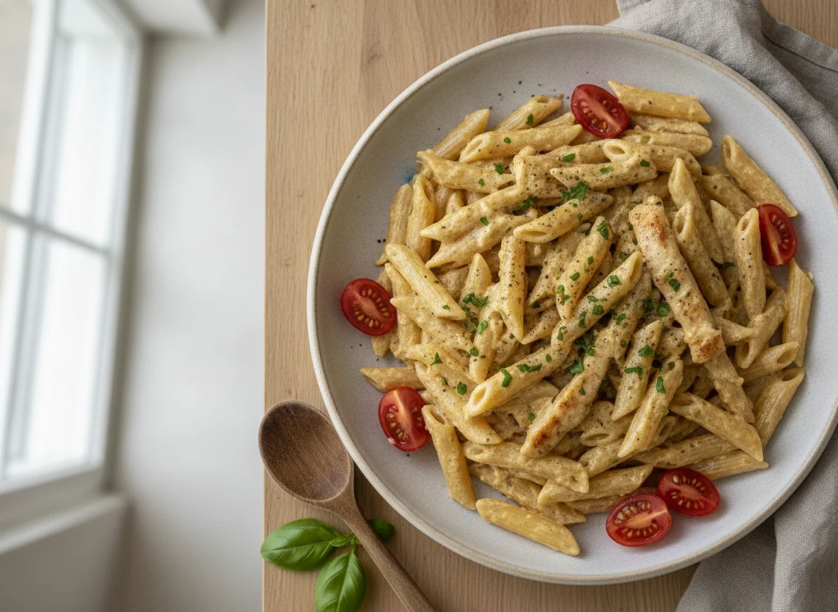 Penne mit Hähnchen-Sahnesauce photo