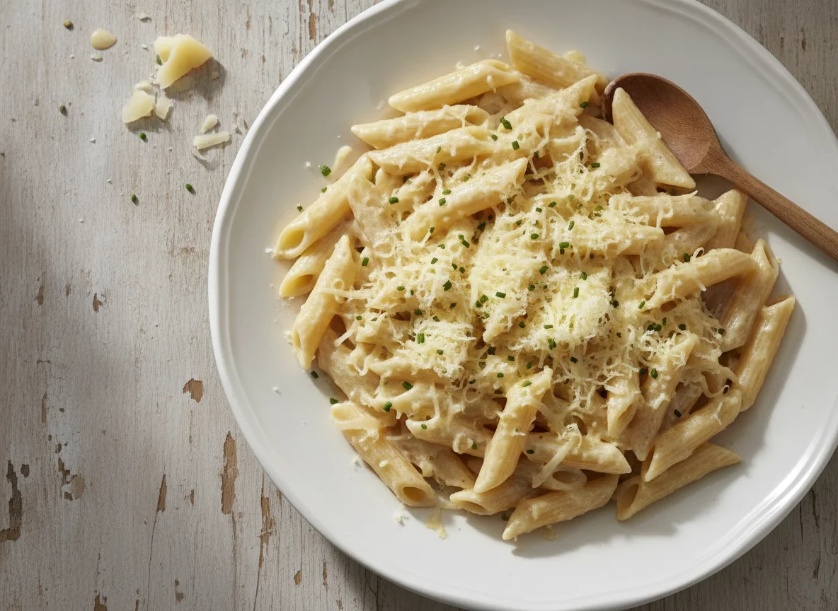 Penne mit Käse-Sahne-Soße photo