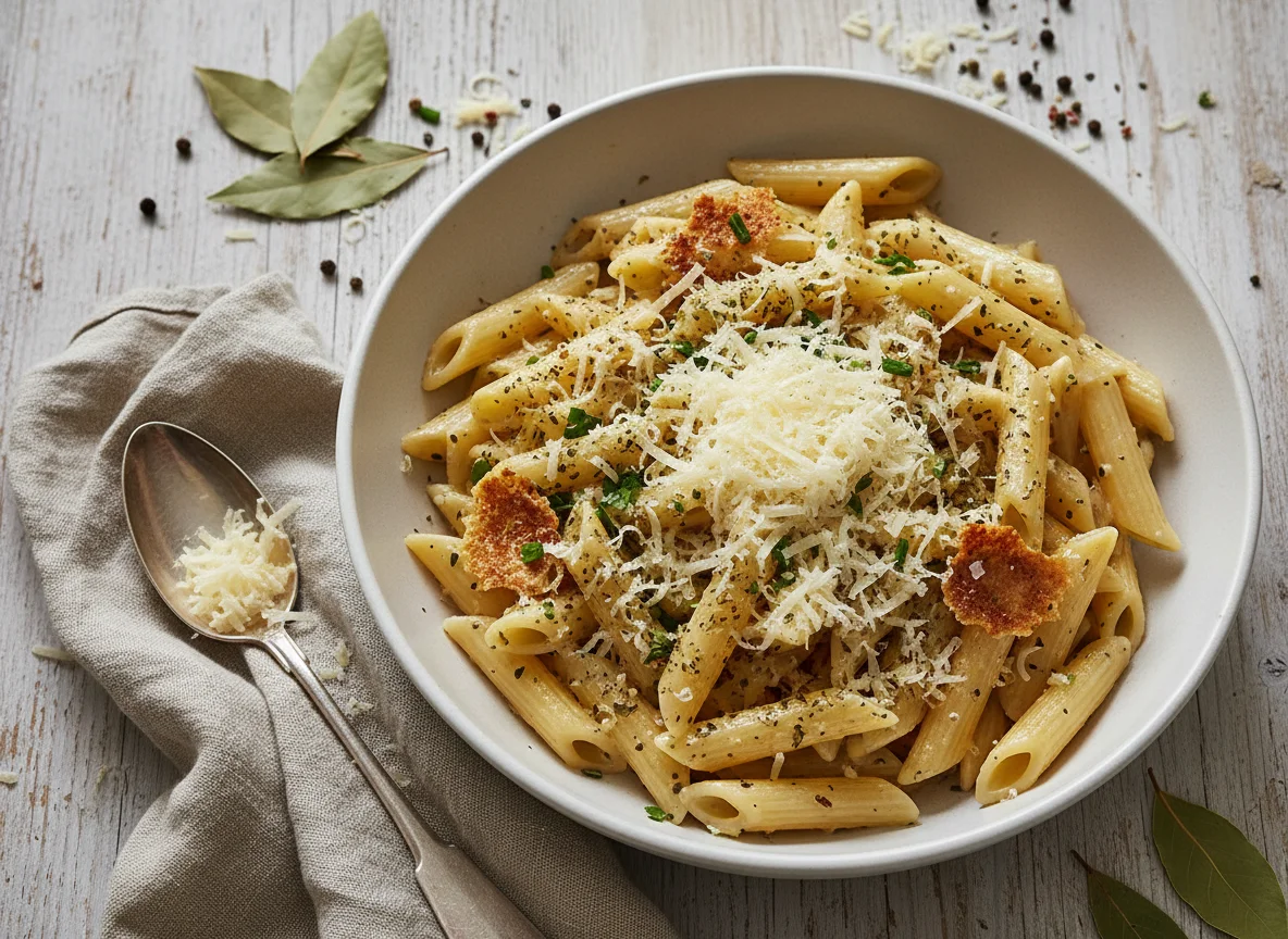 Penne mit Kräutern und Käse photo