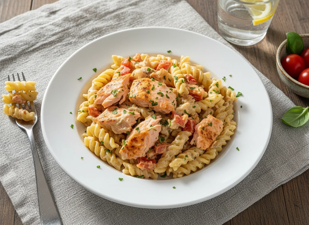 Penne mit Lachs und cremiger Sauce photo