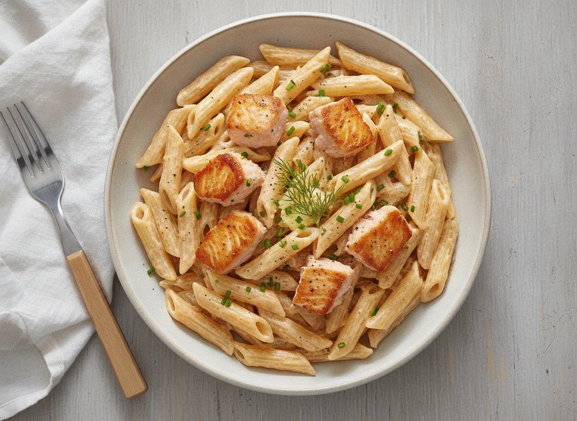 Penne mit Lachs-Sahnesoße photo