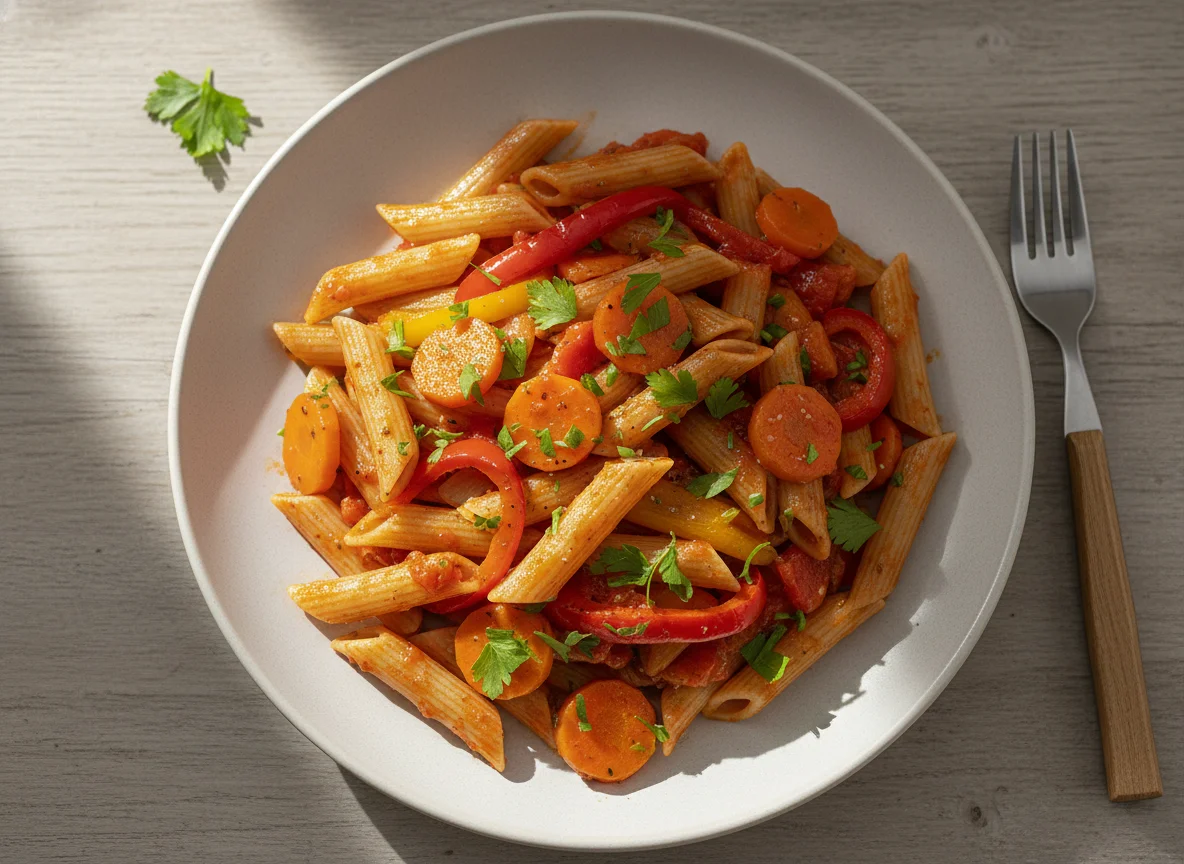 Penne mit Paprika und Karotten photo