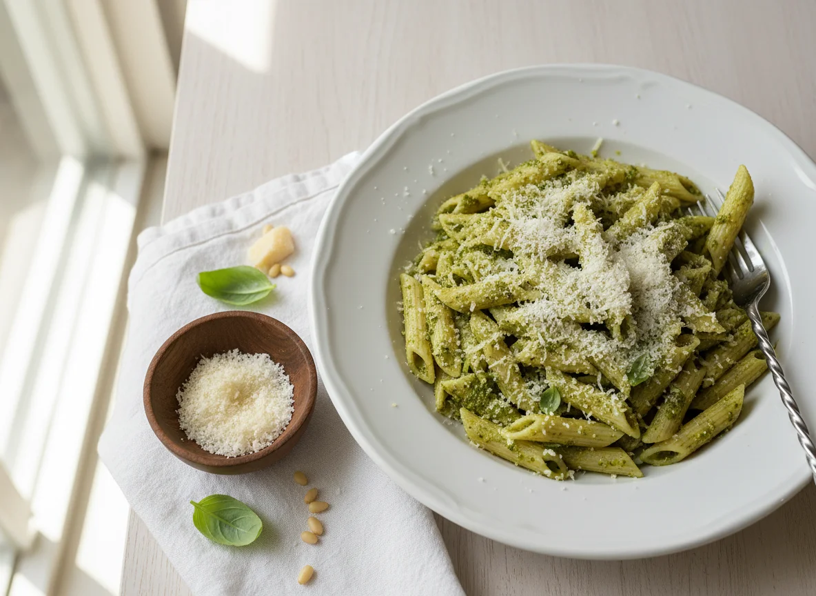 Penne mit Pesto und Parmesan photo