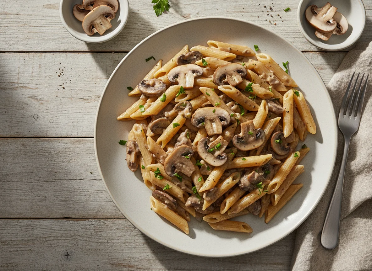 Penne mit Pilzrahmsauce photo