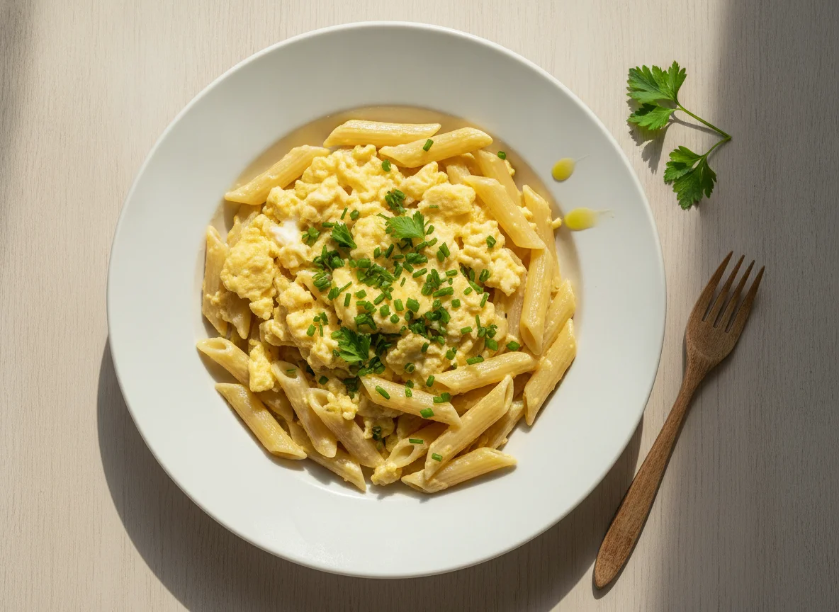 Penne mit Rührei photo