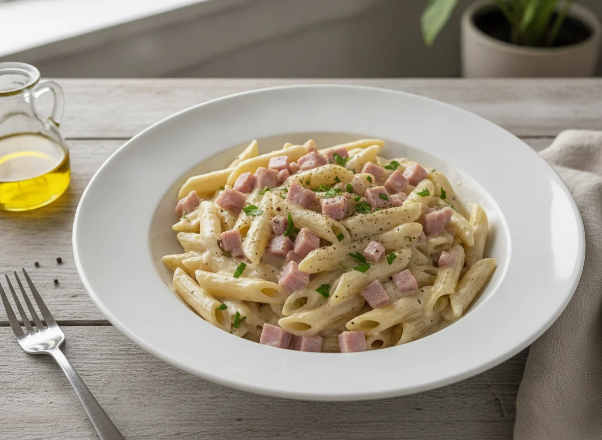 Penne mit Schinken-Sahnesauce photo