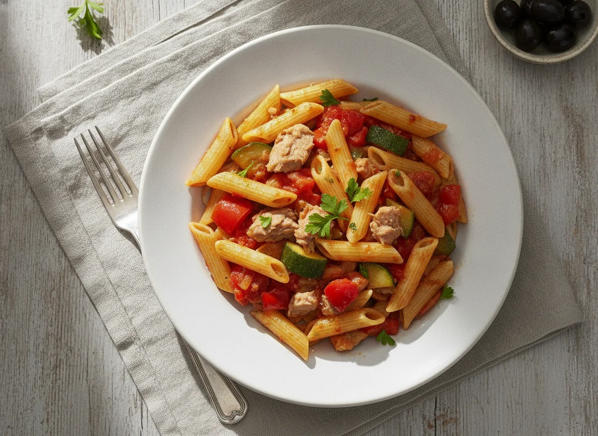 Penne mit Thunfisch und Gemüse photo
