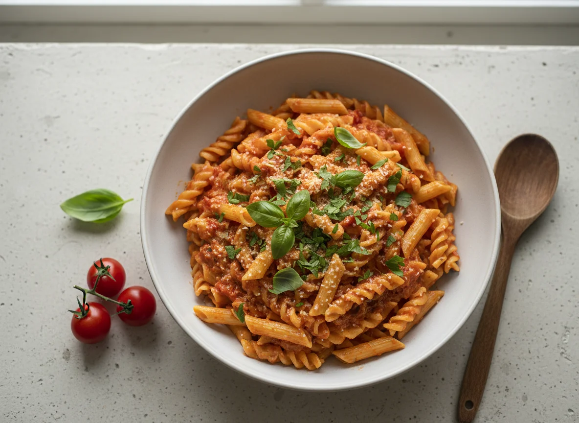 Penne mit Tomaten-Rahm-Sauce photo