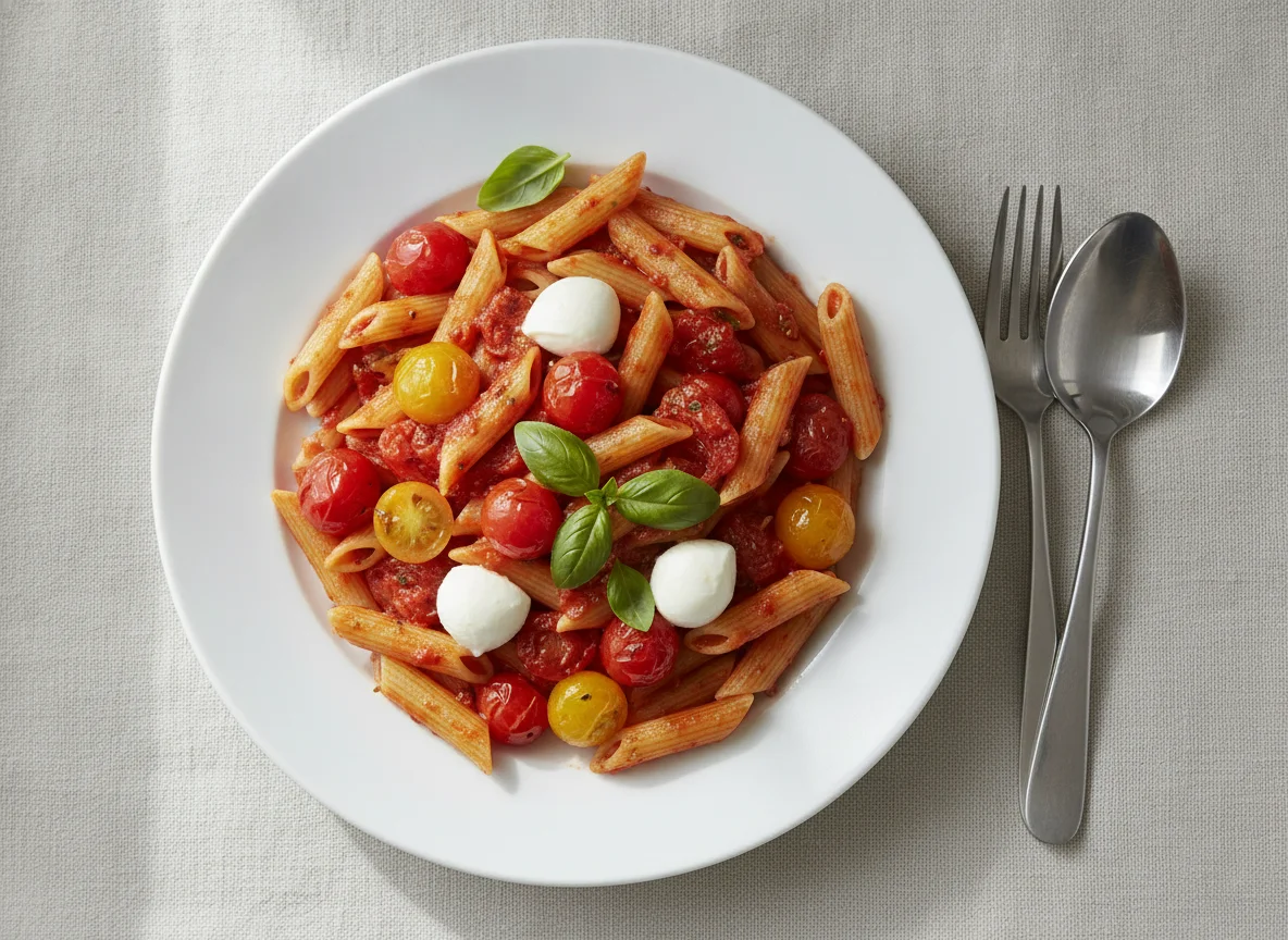 Penne mit Tomatensauce und Kirschtomaten photo
