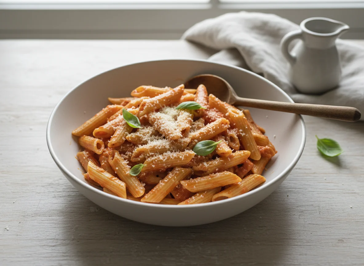 Penne mit Tomatensauce und Parmesan photo