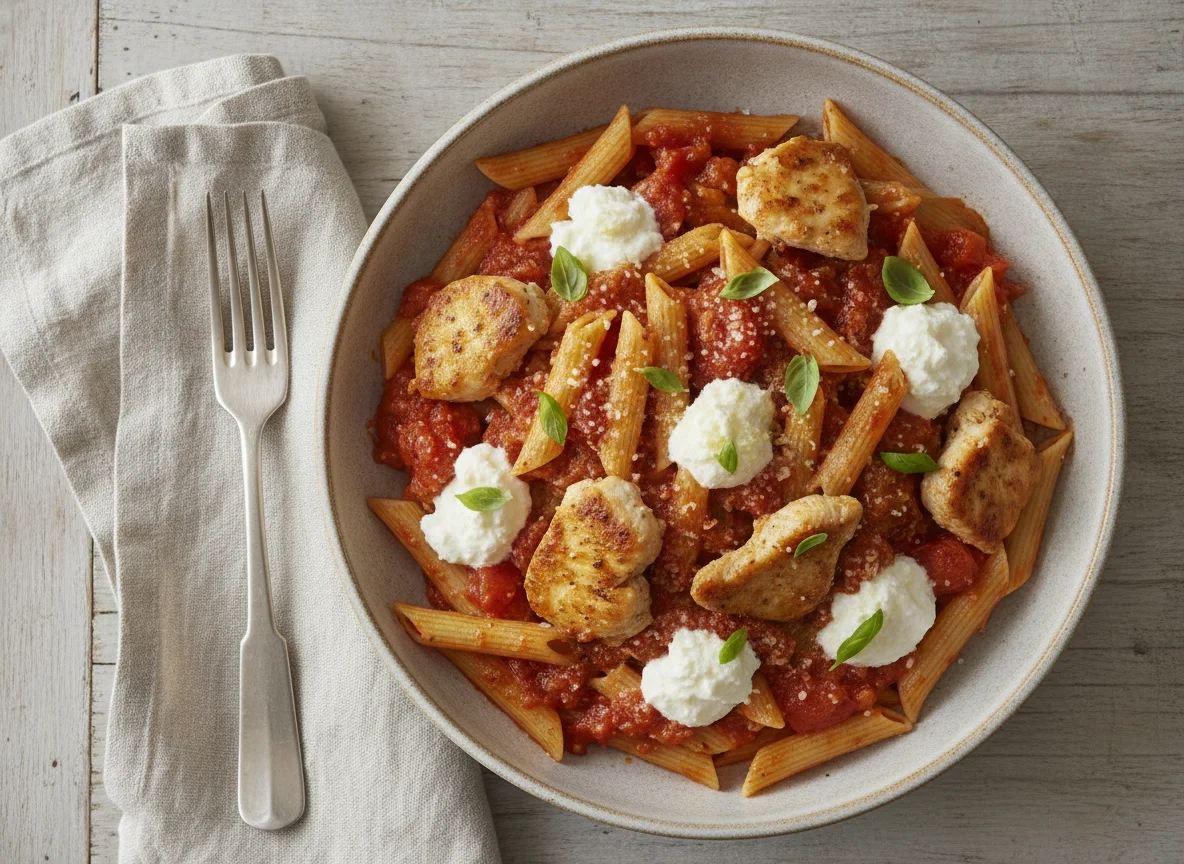 Penne mit Tomatensauce und Ricotta photo