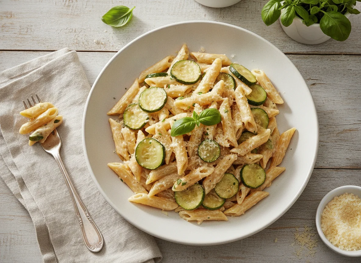 Penne mit Zucchini und Sahnesauce photo