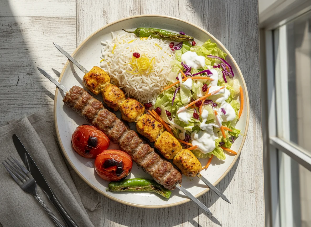 Persischer Kebab mit Reis und Salat photo
