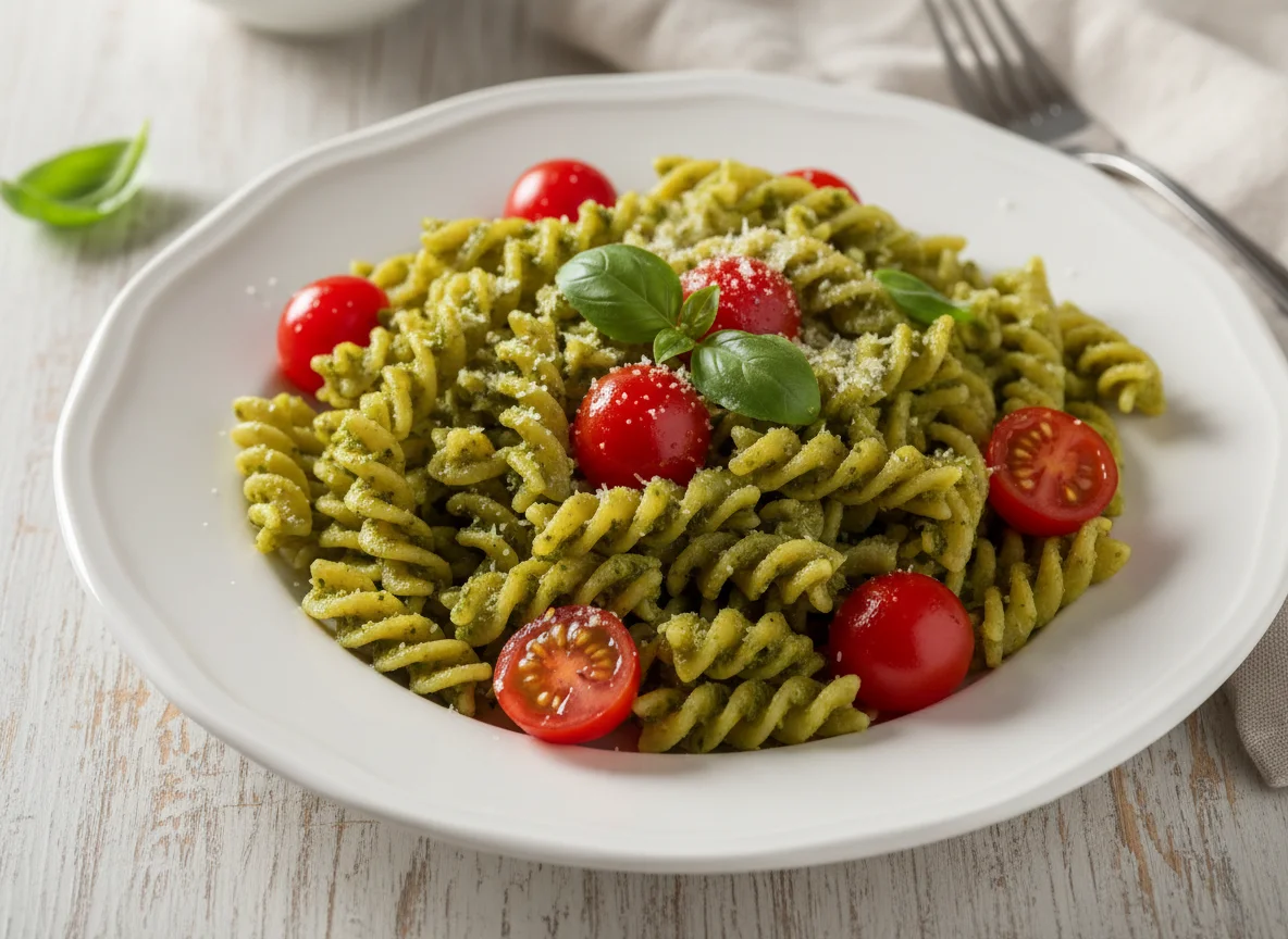 Pesto-Nudeln mit Kirschtomaten photo