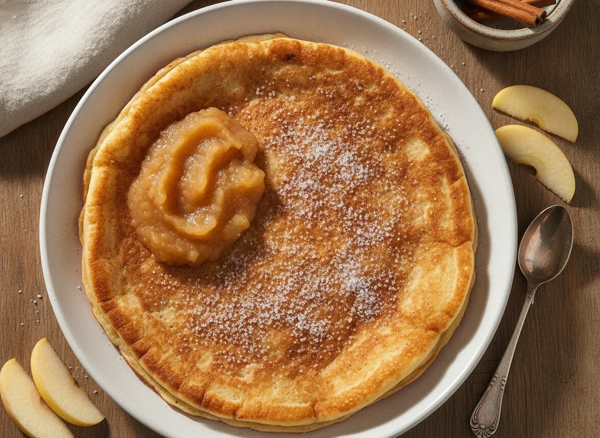 Pfannkuchen mit Apfelmus und Zimtzucker photo