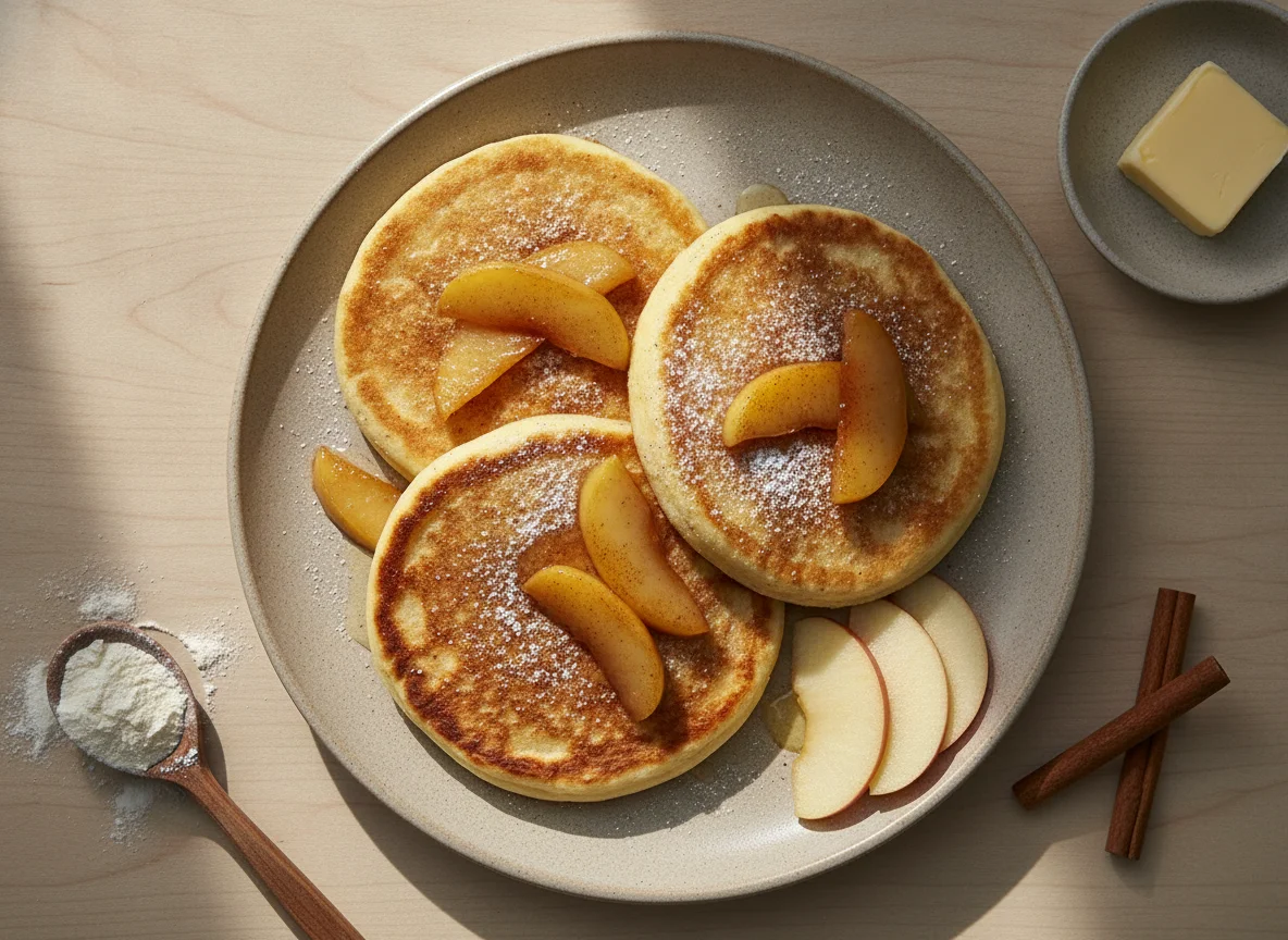 Pfannkuchen mit Apfelspalten photo