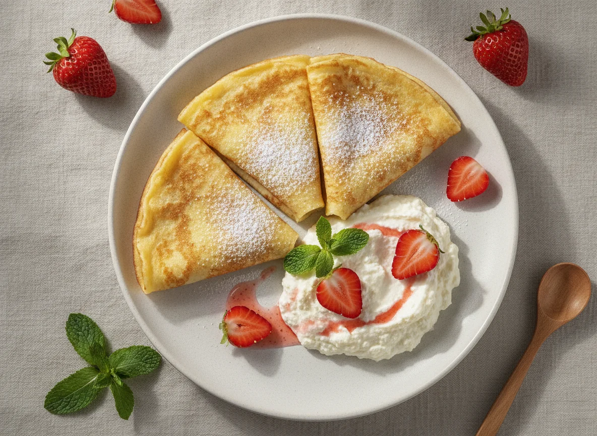 Pfannkuchen mit Quark und Erdbeeren photo