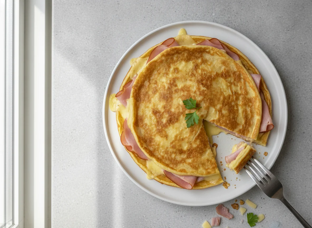 Pfannkuchen mit Schinken und Käse photo
