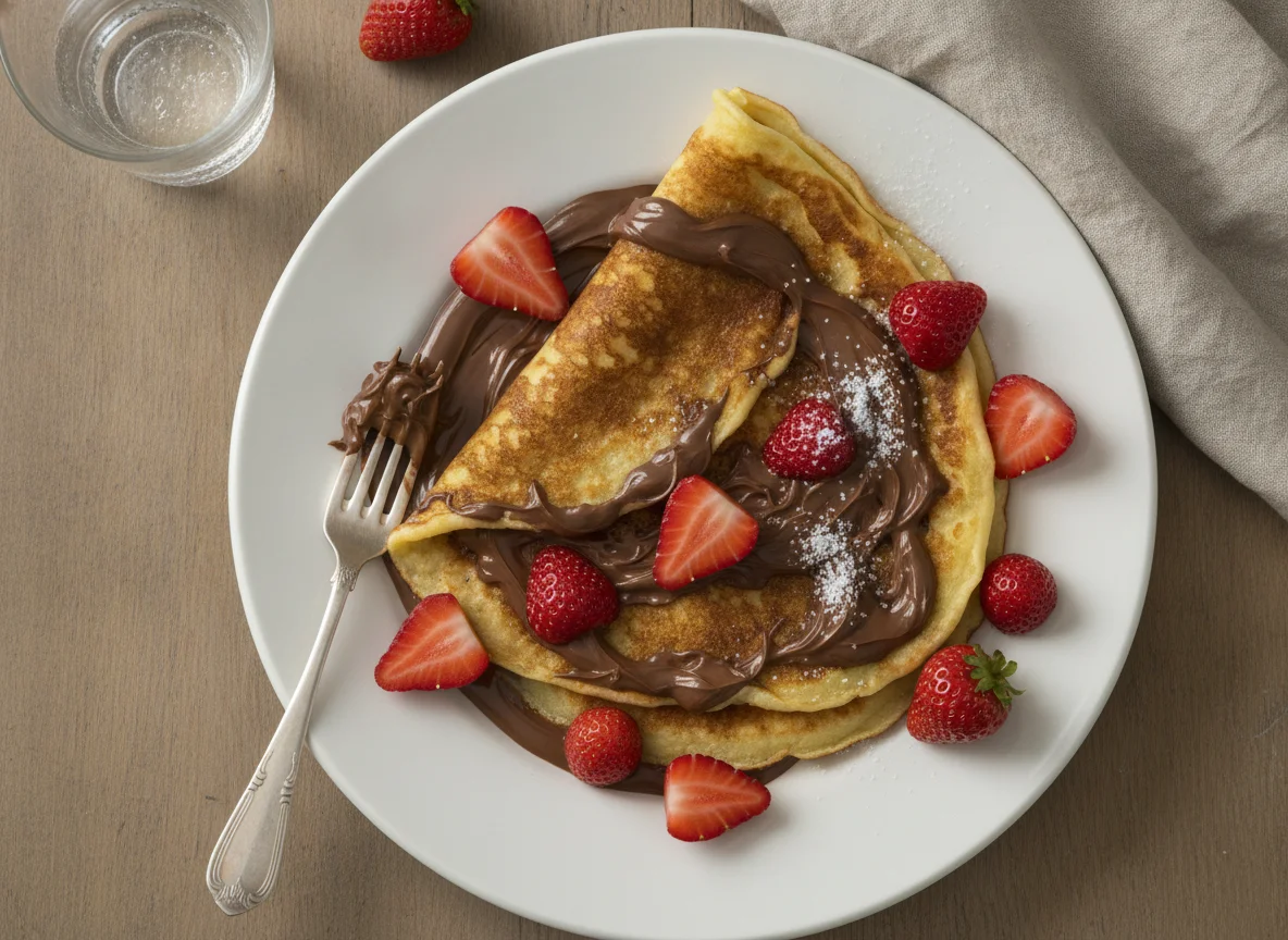 Pfannkuchen mit Schokoladencreme und Erdbeeren photo