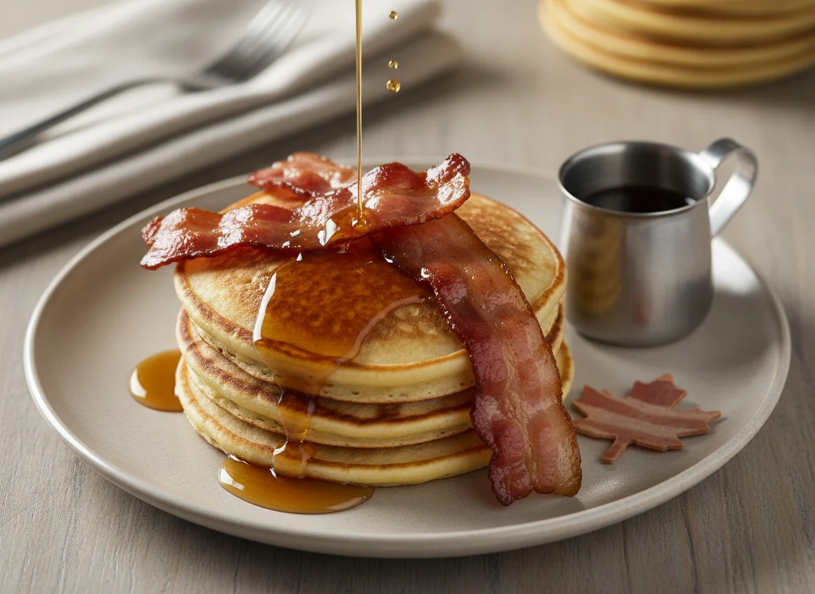 Pfannkuchen mit Speck und Ahornsirup photo