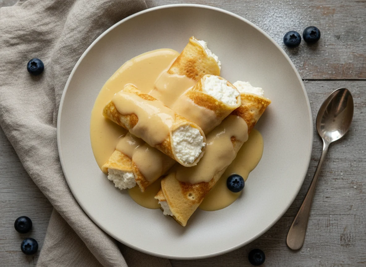 Pfannkuchen mit Vanillesauce photo