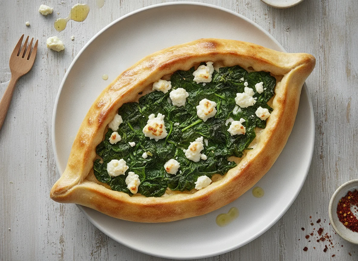 Pide mit Spinat und Schafskäse photo