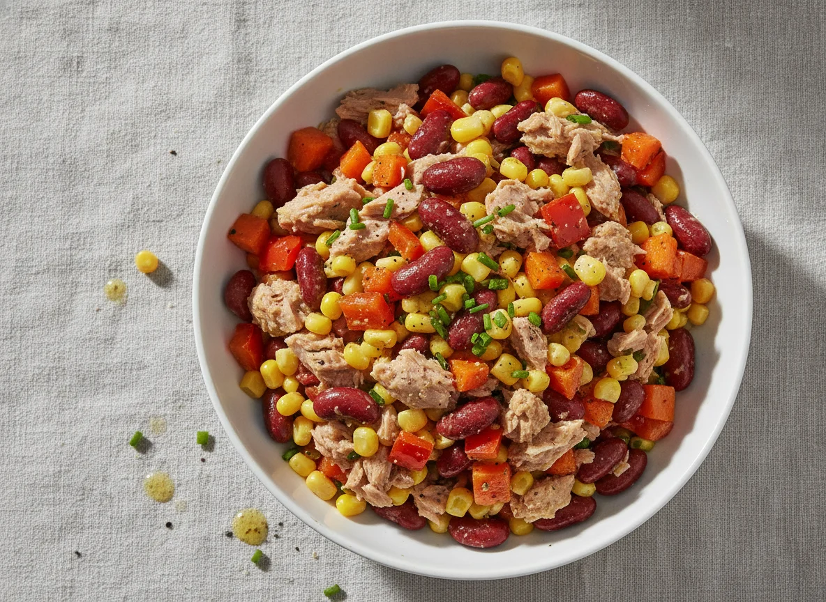 Pikanter Salat mit Kidneybohnen, Thunfisch und Mais photo