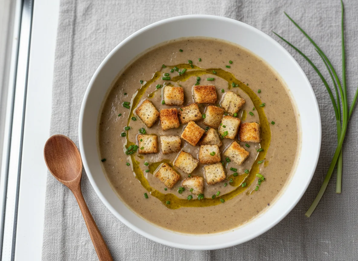 Pilzcremesuppe mit Croutons photo