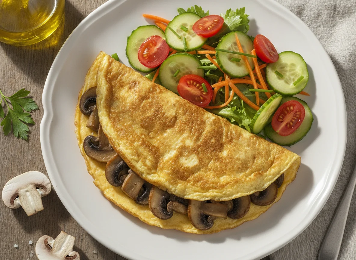 Pilzomelett mit Gemüsesalat photo