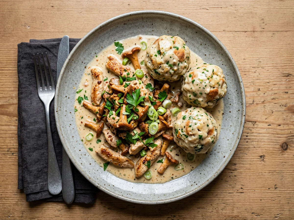 Pilzrahmgeschnetzeltes mit Knödeln photo