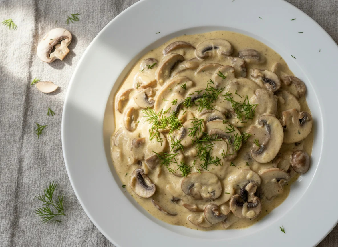 Pilzrahmsoße mit Dill photo