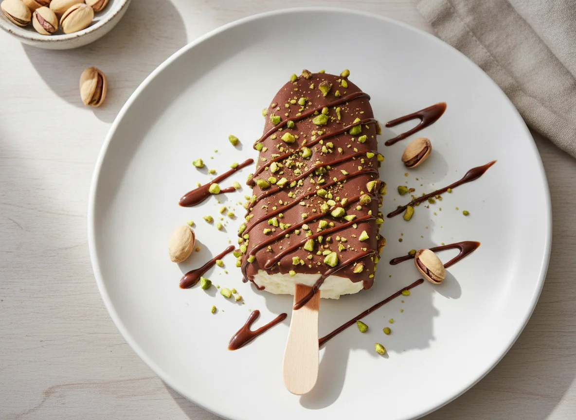 Pistazien-Eis am Stiel mit Schokoladenüberzug photo