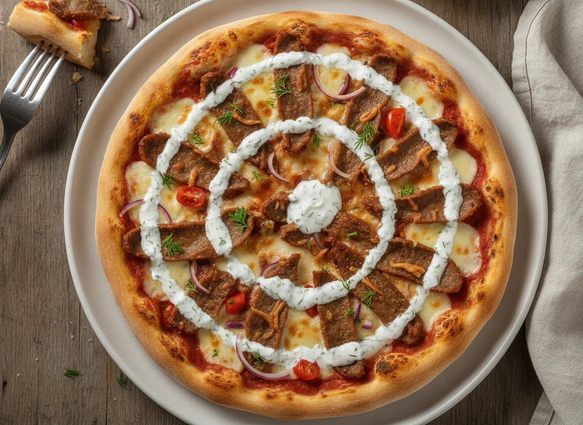Pizza Döner mit Knoblauchsauce photo