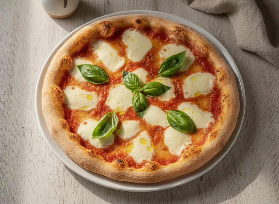 Pizza Margherita mit frischem Basilikum photo