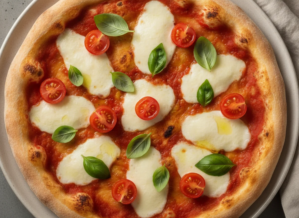 Pizza Margherita mit frischen Tomaten und Basilikum photo