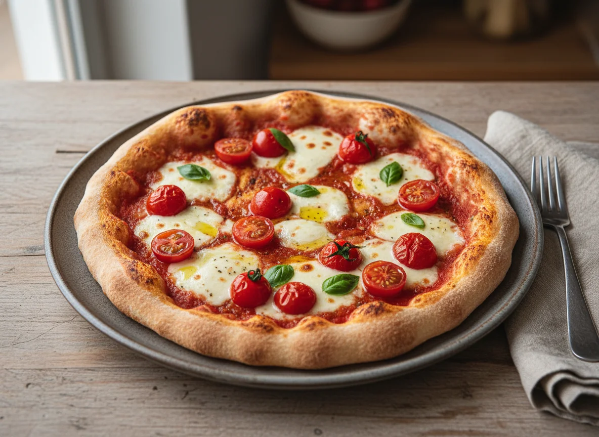 Pizza Margherita mit Kirschtomaten photo