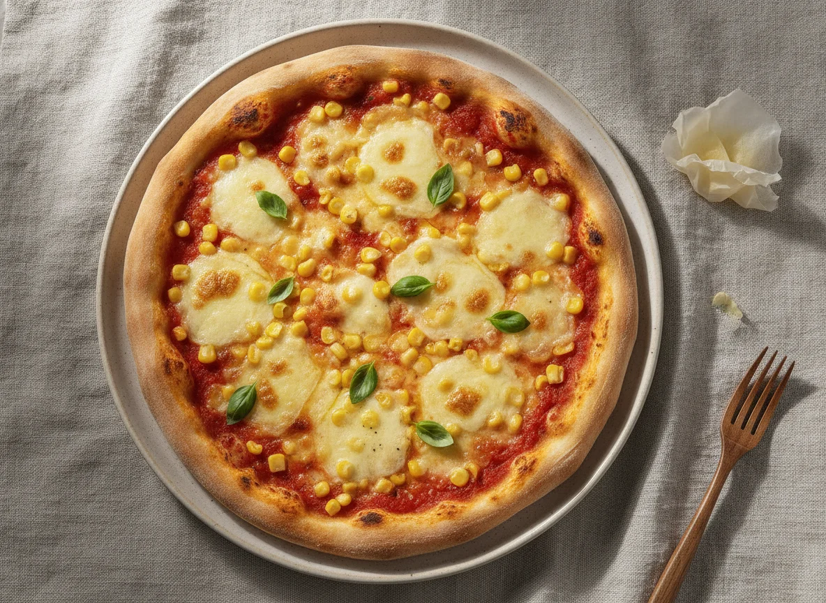 Pizza Margherita mit Mais photo