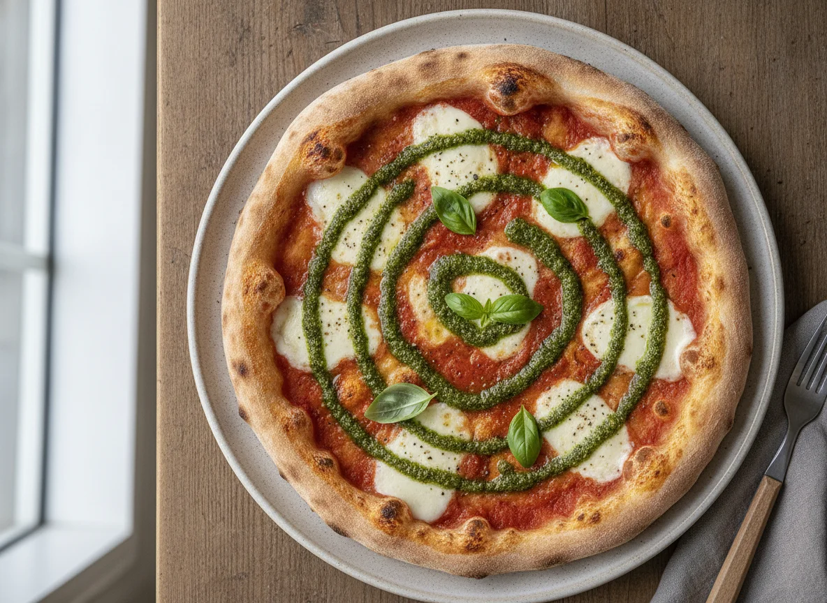 Pizza Margherita mit Pesto photo