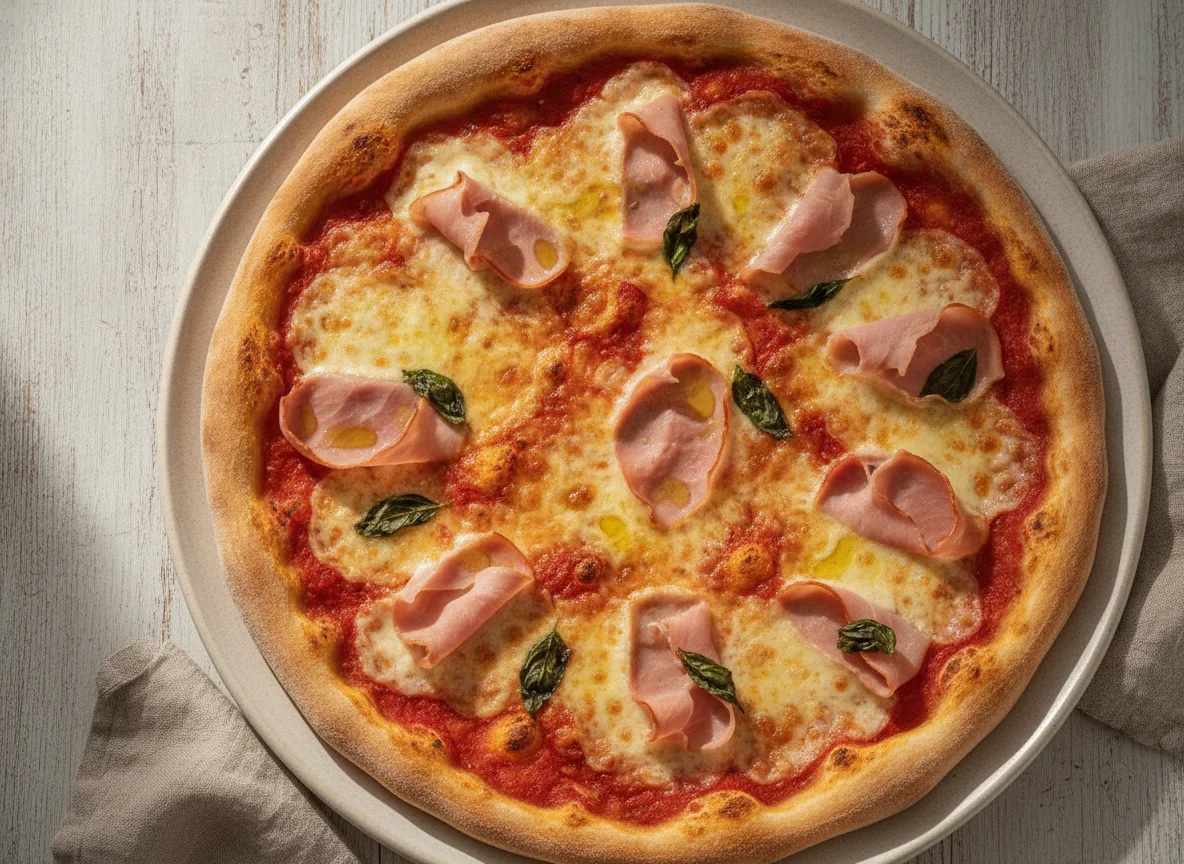 Pizza Margherita mit Schinken photo