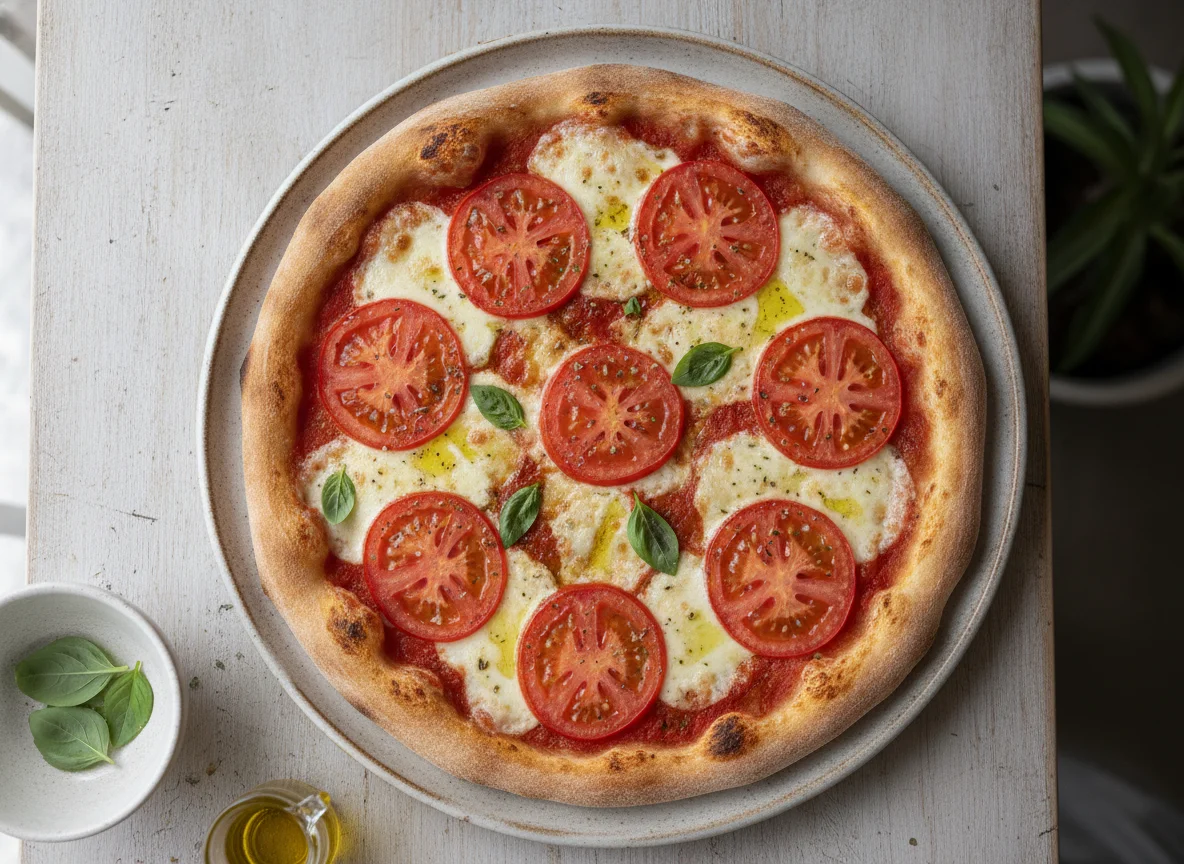 Pizza Margherita mit Tomatenscheiben photo