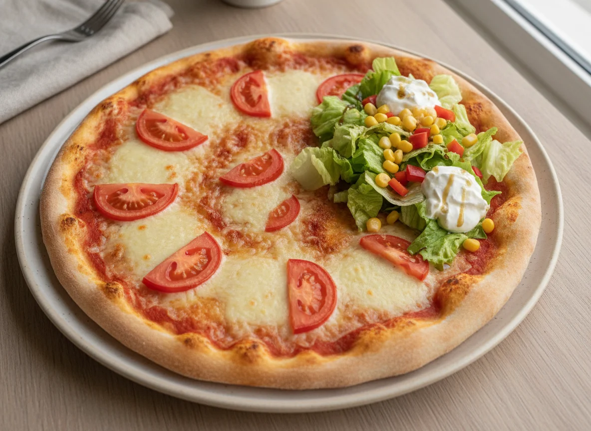 Pizza mit Beilagensalat photo