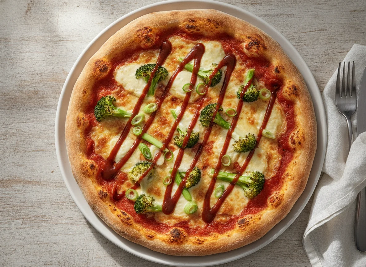 Pizza mit Broccoli und Frühlingszwiebeln photo