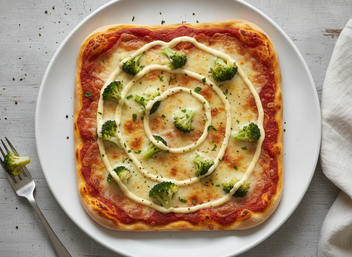 Pizza mit Brokkoli und Sauce Hollandaise photo