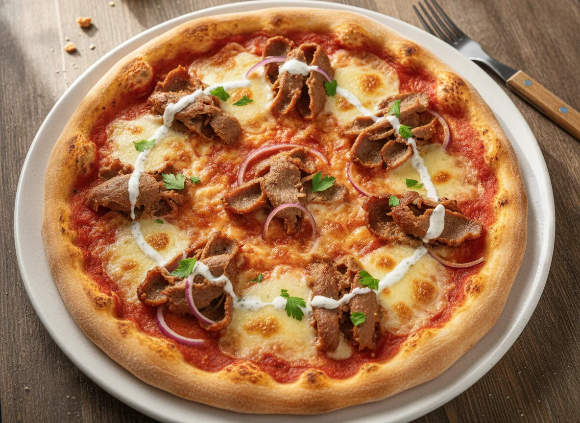 Pizza mit Dönerfleisch photo