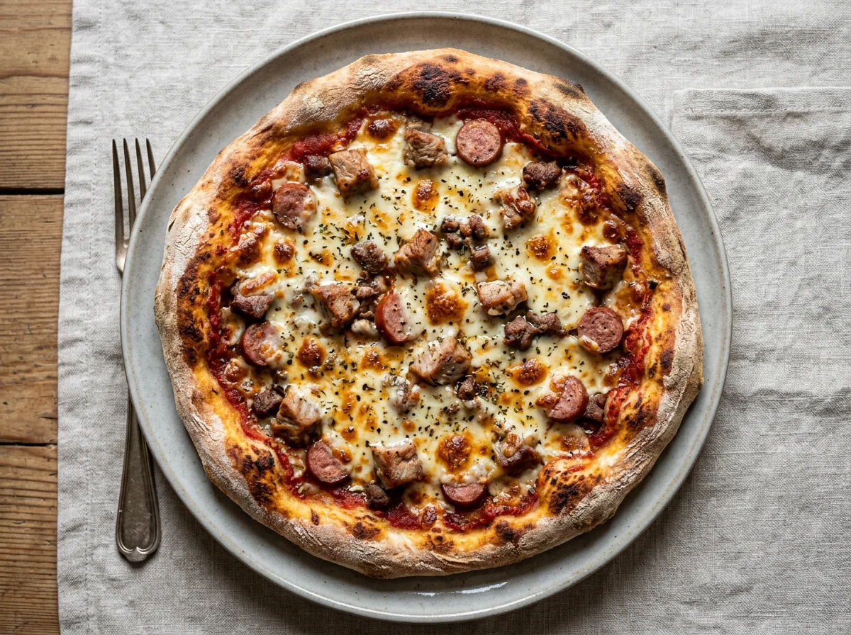 Pizza mit Fleisch und Käse photo