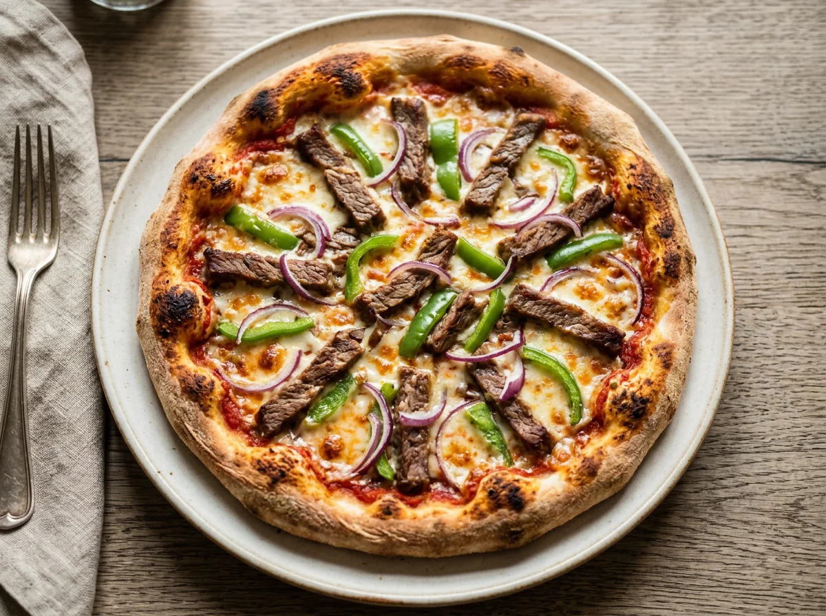 Pizza mit Fleisch und Paprika photo