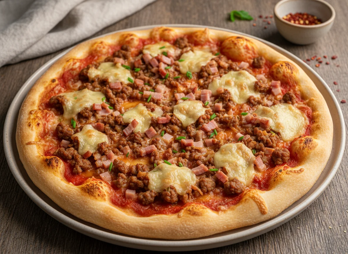 Pizza mit Fleischbelag photo