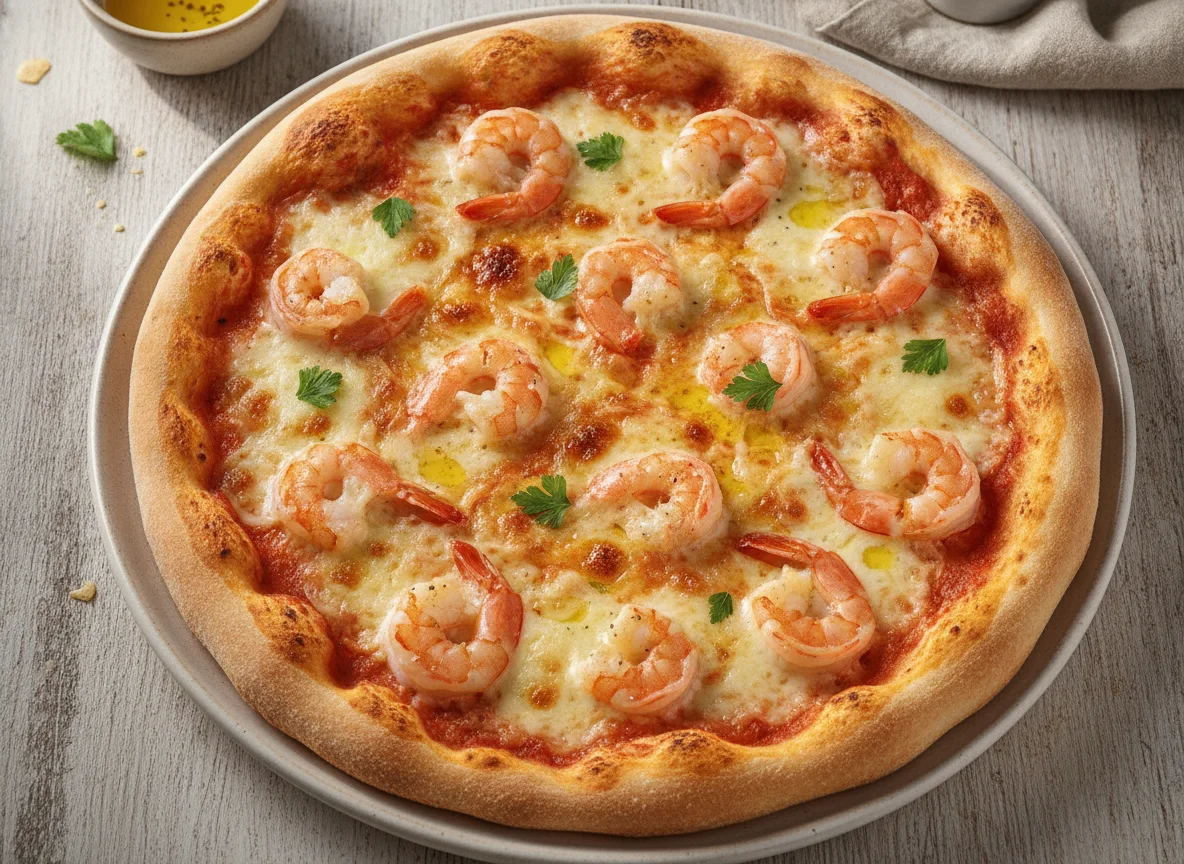 Pizza mit Garnelen und Käse photo