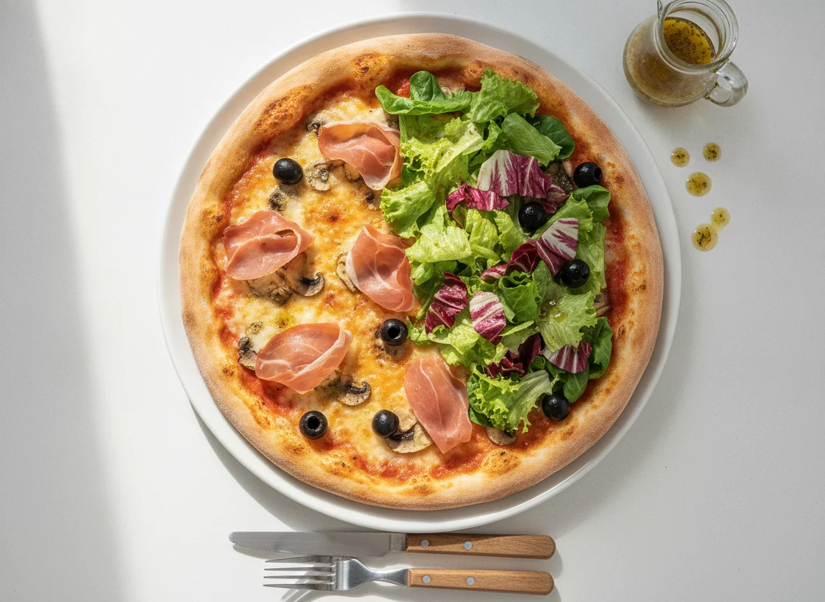 Pizza mit gemischtem Salat photo